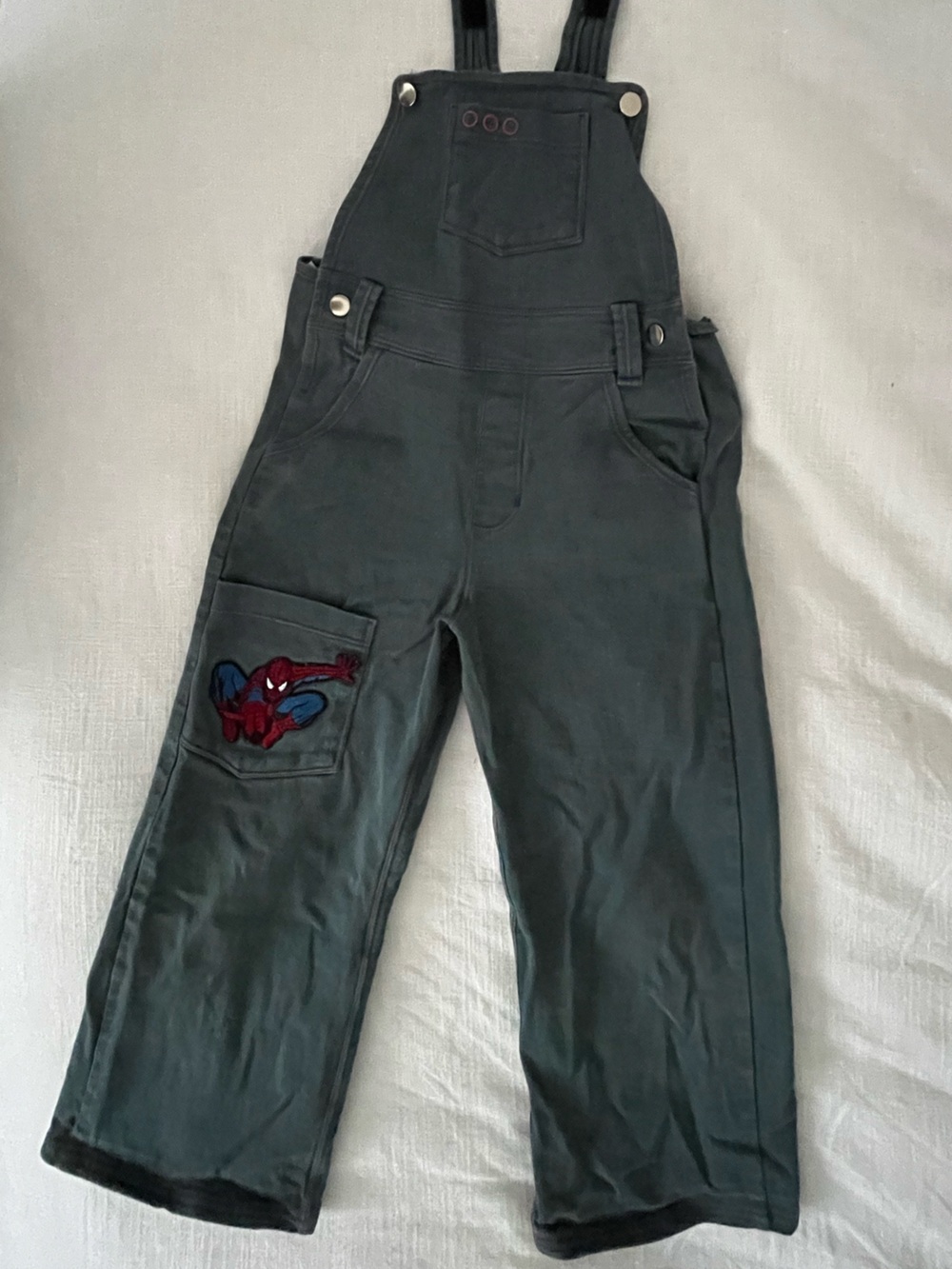 Spider-Man Gray Cargo Overalls with Embroidered Accent
